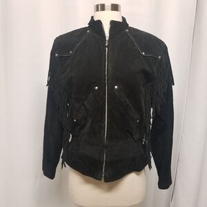 Vintage 90s y2k Wilsons Leather Jacket Western Fringe Black‎ Suede Punk Rock Md